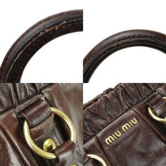 Miu Miu handbag brown leather matelassé gathered - Picture 5 of 11